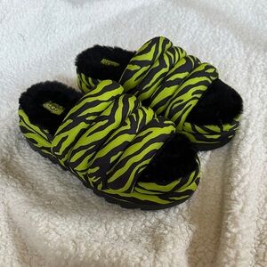 UGG Neon Green and Black Zebra Print Slides